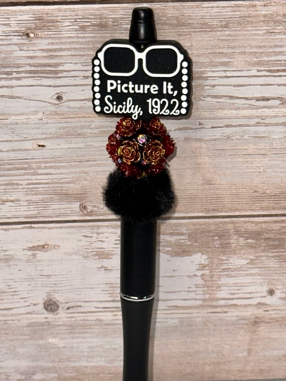 Picture It Sicily 1922 Decorative Black Pen with Red Rose Charm
